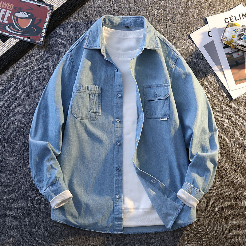 New Denim Shirt Men's Long Sleeve Loose Fashionable Jacket Teenager Quality Top Fashion Foreign Trade Shirt