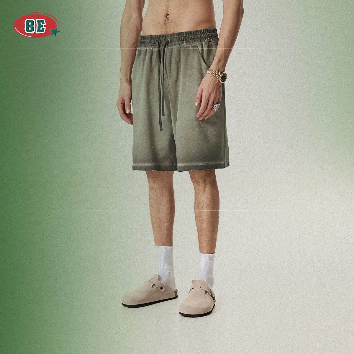Pantalones Cortos Deportivos Lavados para Hombre de Algodón
