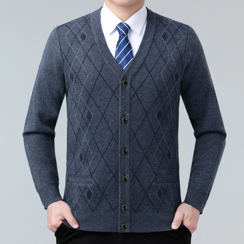 Brand-name men's cashmere cardigan, 2026 autumn/winter new collection, casual, thickened for warmth, stylish base layer for middle-aged men