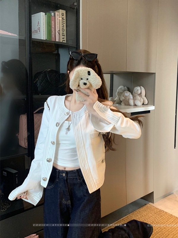 2025新款韩版设计感明线撞色小香风短外套女气质小个子长袖上衣潮|undefined