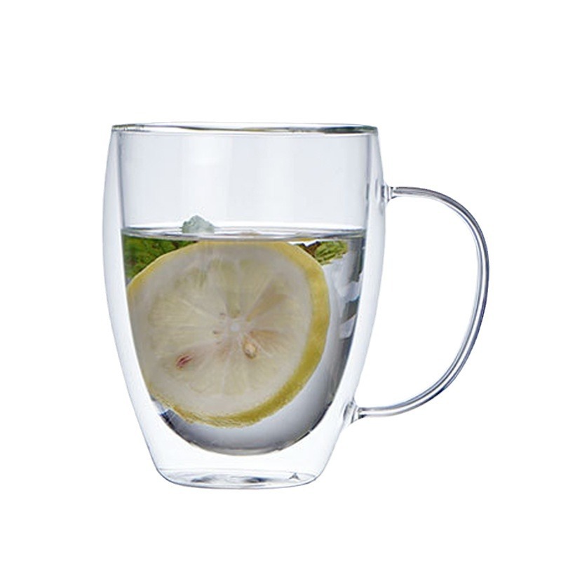 Taza de té de vidrio transparente redonda en forma de huevo taza de café de leche de jugo doméstico de borosilicato de vidrio de doble capa