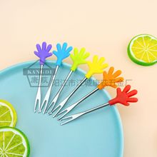 工厂现货供304材质水果叉创意硅胶叉子便携手掌型月饼蛋糕甜点签
