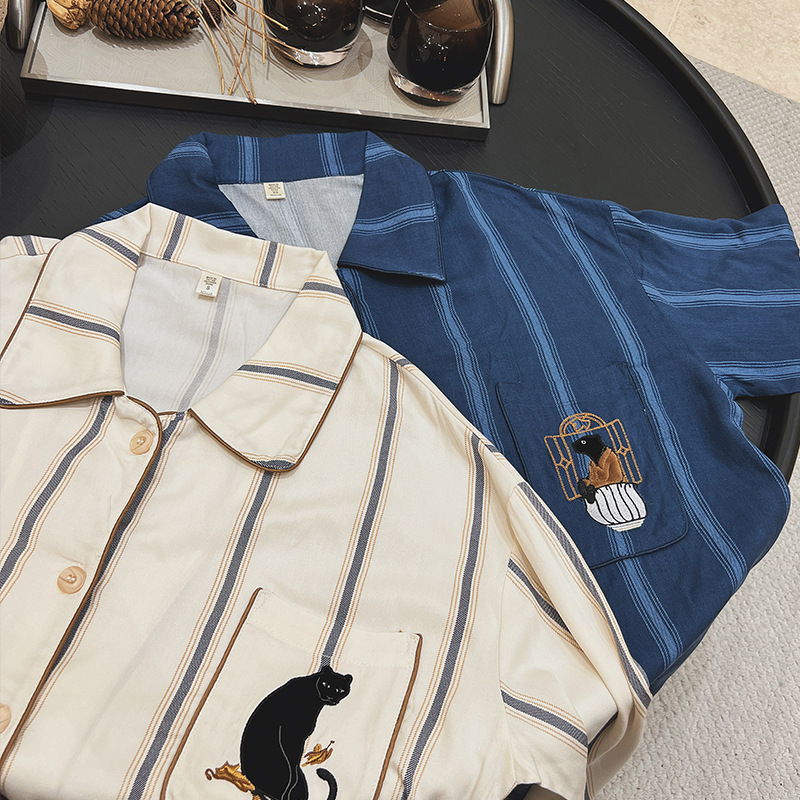 Urban Black Panther Men's Outer-Wearing Pajamas Summer 2024 New Spring and Autumn Cotton Silk Summer Women's Couple's Home Clothes