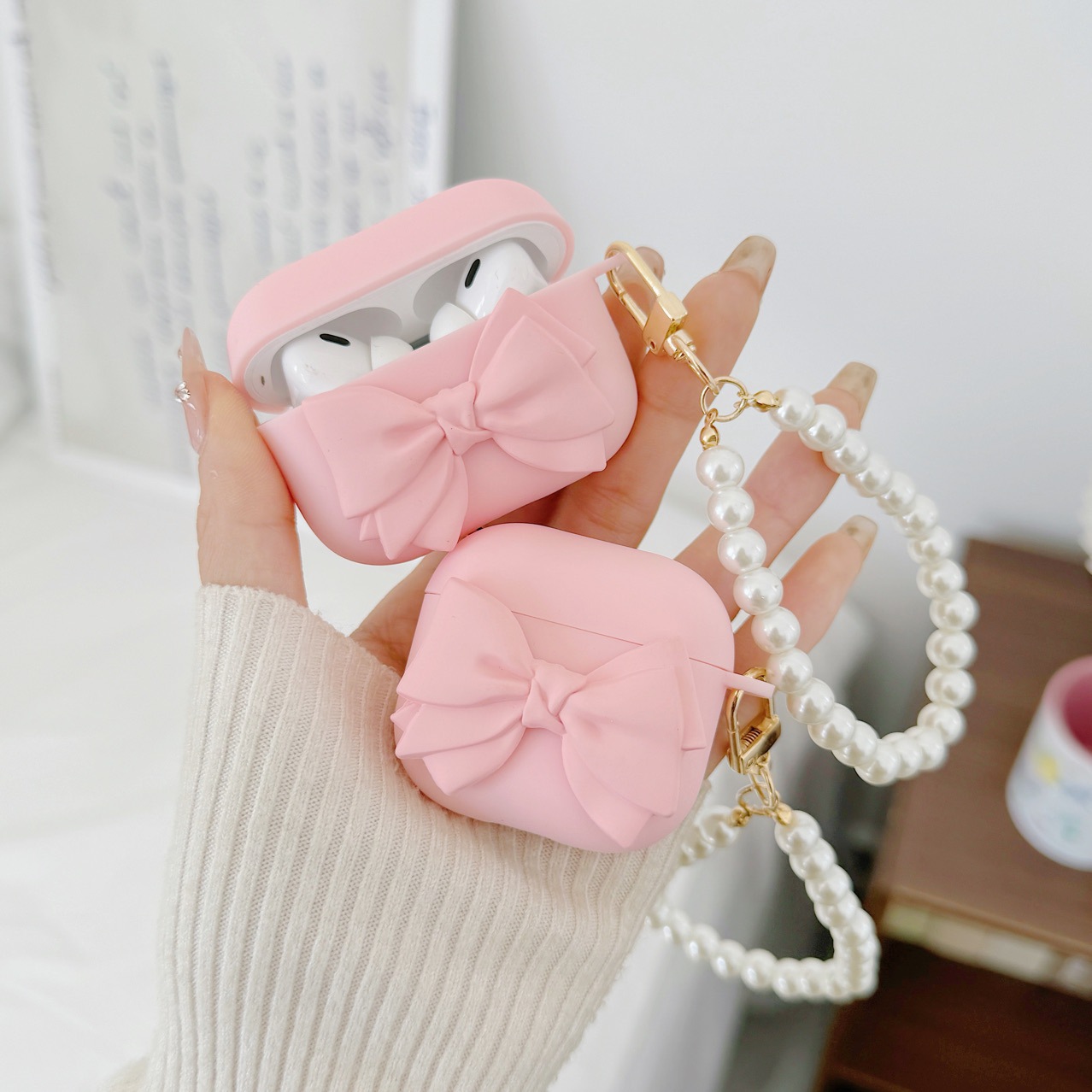 Pearl Chain Bow Applicable airpods4 Protective Shell 2/Pro Apple Bluetooth Headphone Set 3 Generation Pro2