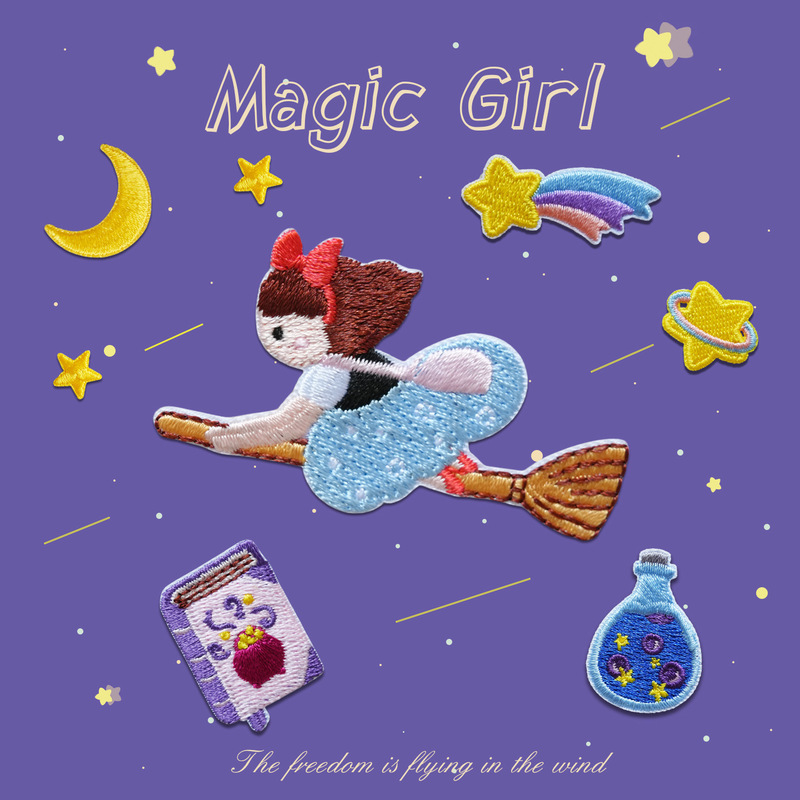 Self-Adhesive Cute Embroidery Patches of the Flying Witches for DIY Backpack Decoration, Journal Decoration, and Covering Clothing Holes Self-Adhesive Cute Embroidery Patches of the Flying Witches for DIY Backpack Decoration, Journal Decoration, and Covering Clothing Holes