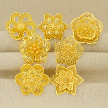 跨境新款24K镀金花朵女式戒指中东夸张珠宝新娘结婚配饰精美礼品