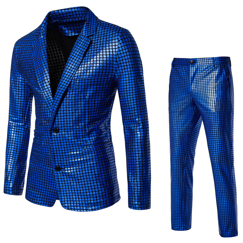 Men's Sequin Gold Foil Suit Disco Cosplay Party Stage Nightclub Shiny Cool Performance Suit