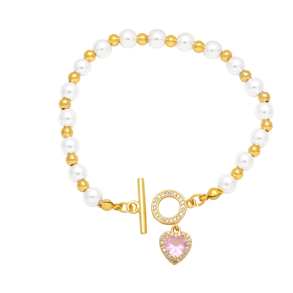 Fashion Heart Shape Copper Beaded Plating Inlay Zircon Bracelets 1 Piece