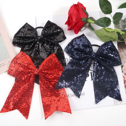 Children's girls latin jazz dance sequin glitter hair bow headwear Hair Loop Rope party Stage performance  Cheerleading Team Rubber band hair accessories