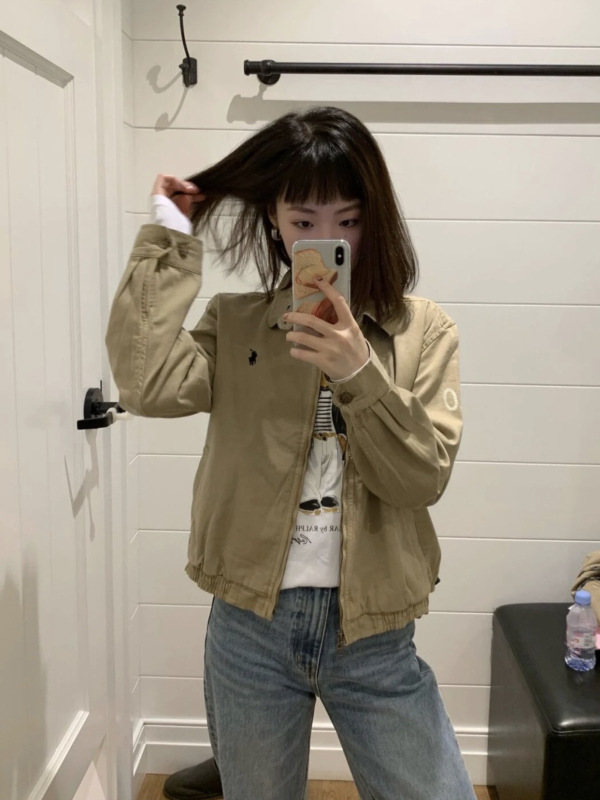 原标可扫码RL拉夫小马标经典翻领女款夹克斜纹布水洗外套短款|undefined