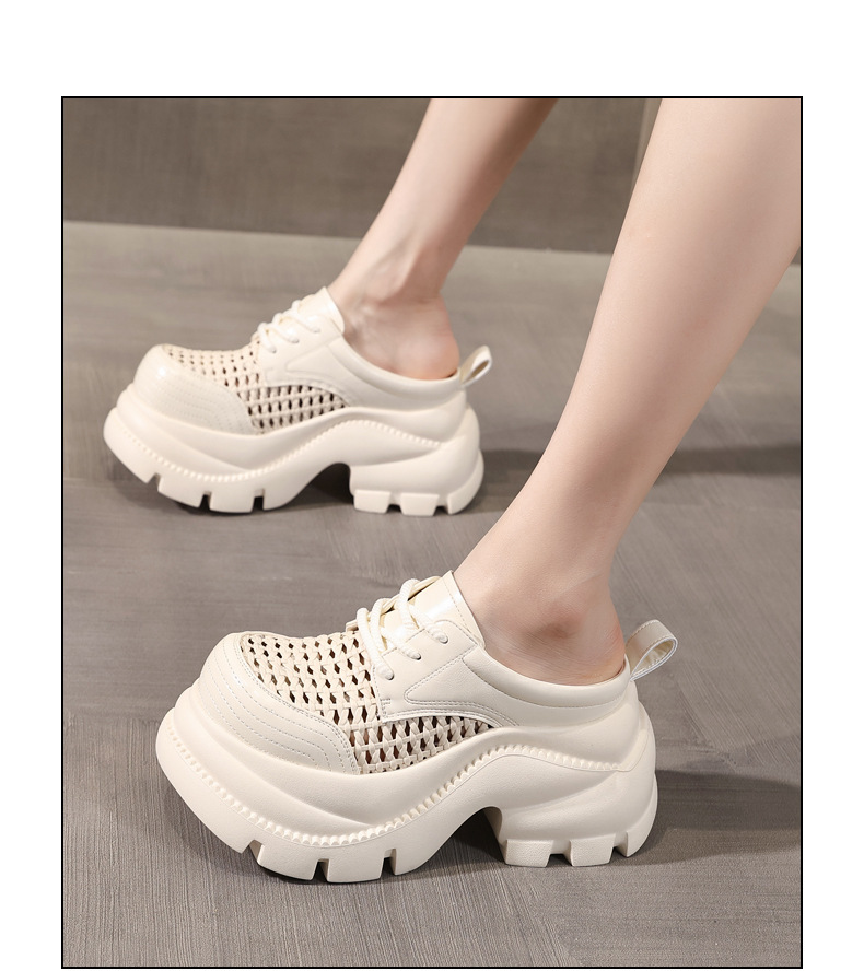Giày sneaker nữ đế dày tăng chiều cao, mũi trùm hở thoáng khí, form chunky — màu đen, màu trắng ngà chi tiết 15