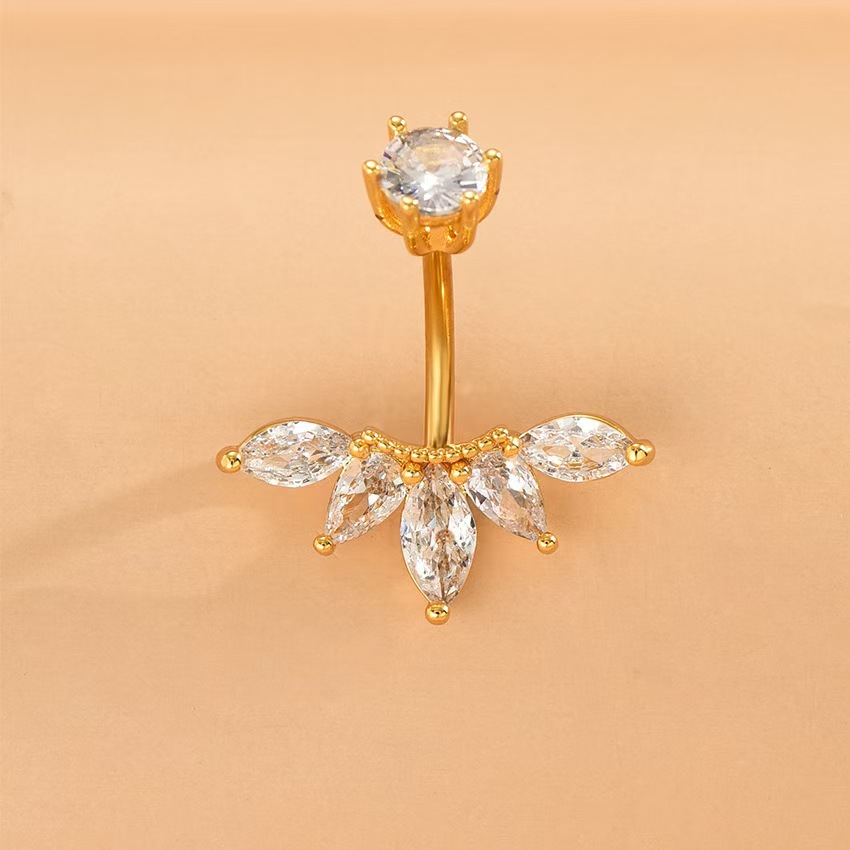 Fashion High Sense Zircon Belly Button Ring Copper Gold Plated Flower Navel Piercing Jewelry Wholesale detail image 8