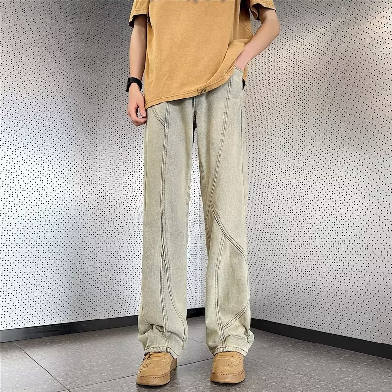 American Style Retro High Street Jeans Men's 2023 Slimming Straight Tube Design Niche Wide Leg Pants Summer New American Style Retro High Street Jeans Men's 2023 Slimming Straight Tube Design Niche Wide Leg Pants Summer New