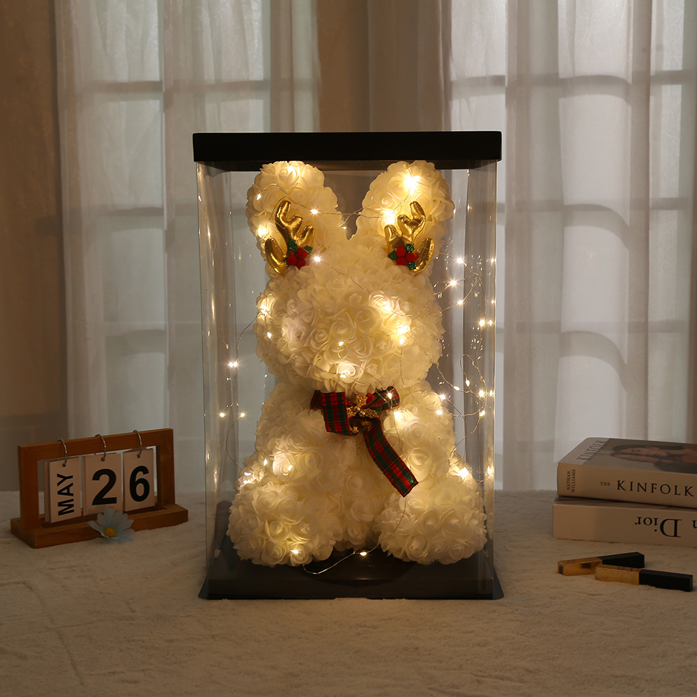 新款聖誕節禮物永生花玫瑰兔情人節禮物告白玫瑰花兔泡沫花兔子