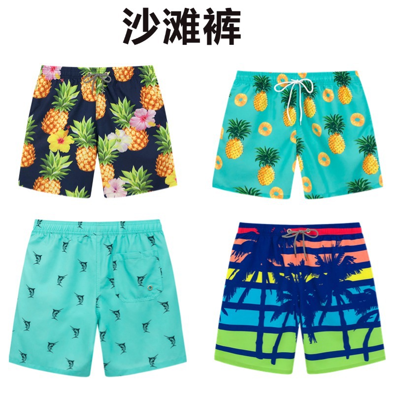 欧美现货宽松休闲夏威夷花短裤男夏季青年碎花冰丝度假海边沙滩裤