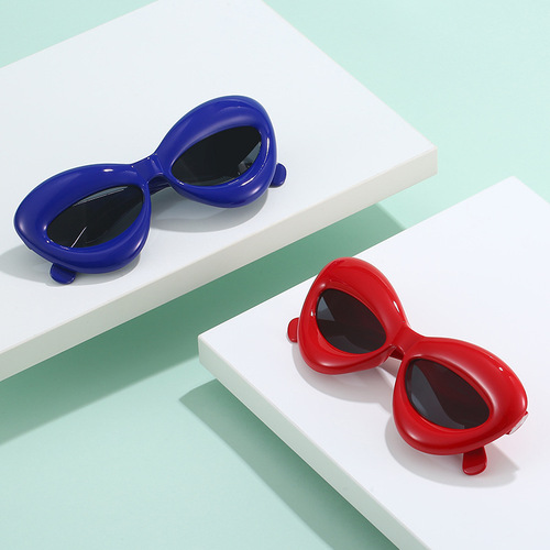Cross-border European and American cat-eye sunglasses  new catwalk sunglasses cute candy color sunglasses concave shape