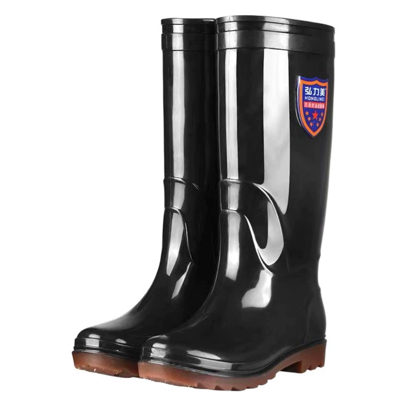 Непромокаемые сапоги Износостойкие резиновые сапоги с говяжьей подошвой, мужские теплые, устойчивые к кислотам и щелочам, резиновые сапоги с утолщенной резиной и высокой трубкой, Нескользящие непромокаемые сапоги для защиты труда