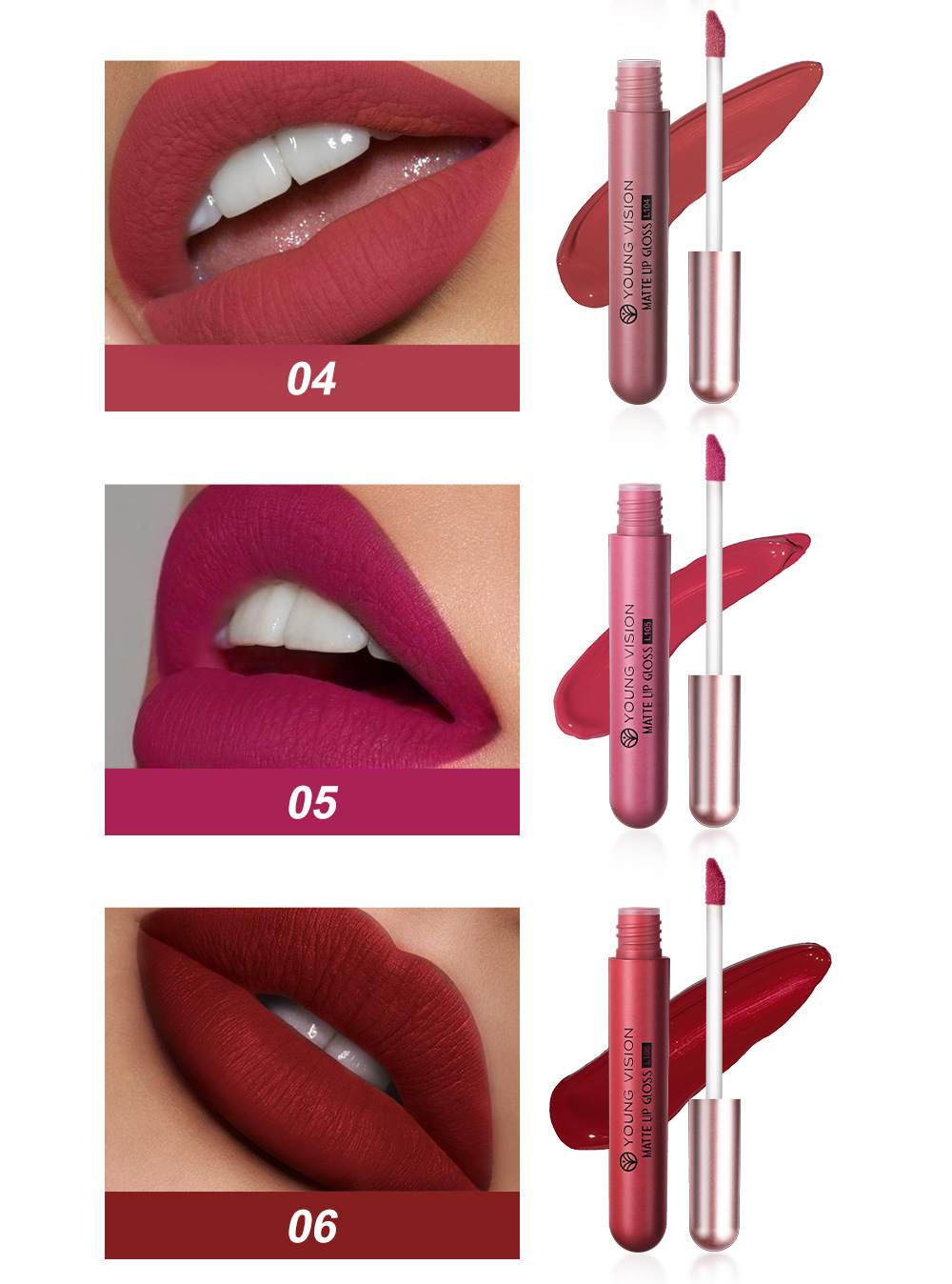 YOUNG VISION Matte Lip Gloss Set, 6-piece Lip gloss Set, Velvet Lipstick Cross-border Makeup undefined