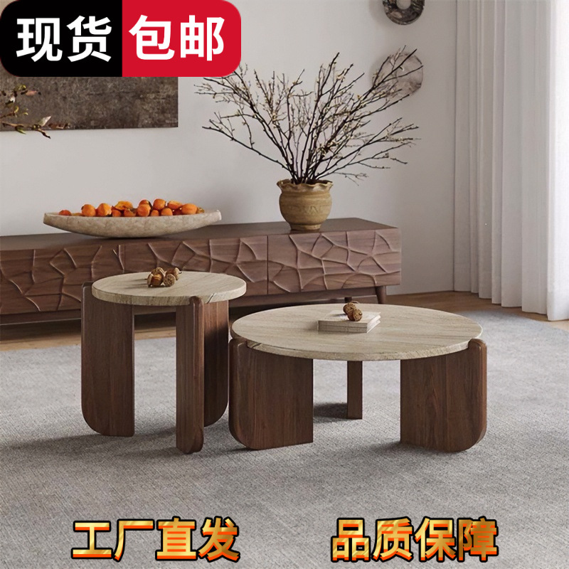 Minimalist style rock slab tea table, travertine coffee table, contrasting color geometric tea table, solid wood side table for small and large spaces, suitable for homestays Minimalist style rock slab tea table, travertine coffee table, contrasting color geometric tea table, solid wood side table for small and large spaces, suitable for homestays
