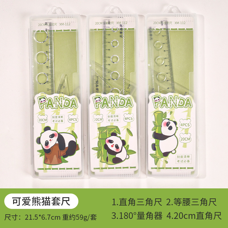 Juego de cuatro piezas de dibujos animados para estudiantes, regla de alto valor de 20cm, regla triangular, medidor de ángulo, juego de regla en caja al por mayor