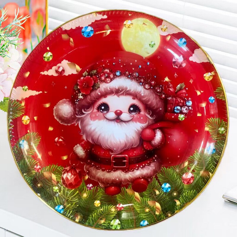 New Christmas Santa Claus Christmas Tree Christmas Elk Family Party Festive Atmosphere Plastic Plate Tableware