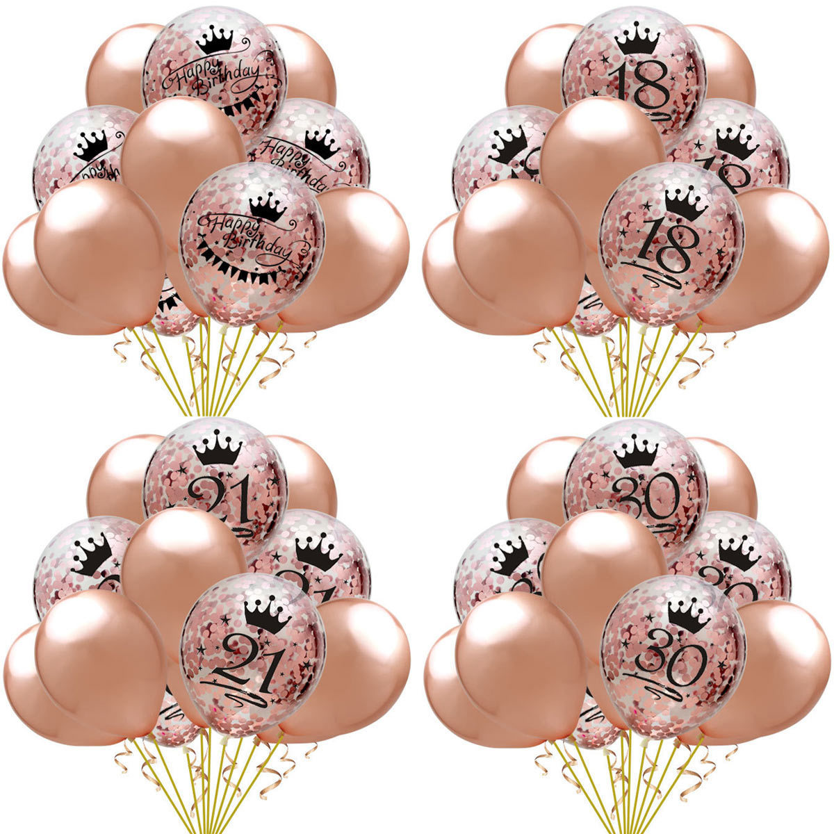 Wish 12-inch Rose Gold Transparent Latex Confetti Balloons 30/40/50th Anniversary Happy Birthday Party Kit