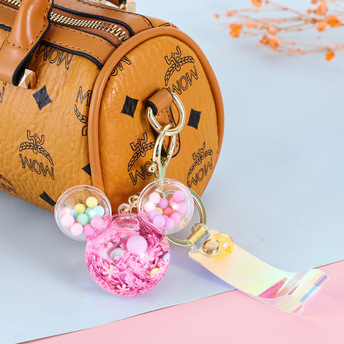 Acrylic Mickey head wish bottle keychain oil pendant quicksand bottle key chain bag pendant wholesale small gift