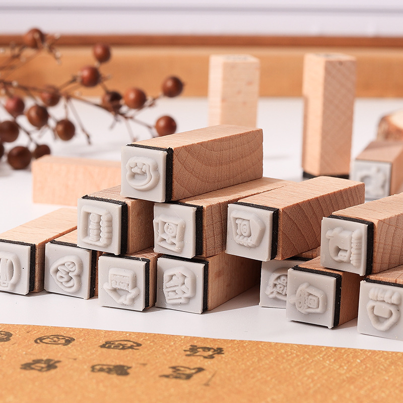 Impresión de estado de ánimo sello de caja de madera diy diario de mano decoración de sello pequeño sello transfronterizo caja de sello de beech
