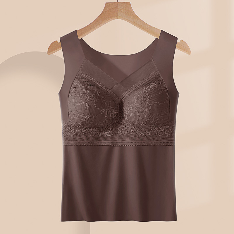 Push up taza fija colección de mama desgaste exterior sin costuras chaleco de fondo para las mujeres Delgadas de seda de hielo belleza espalda camisola de encaje chaleco para las mujeres