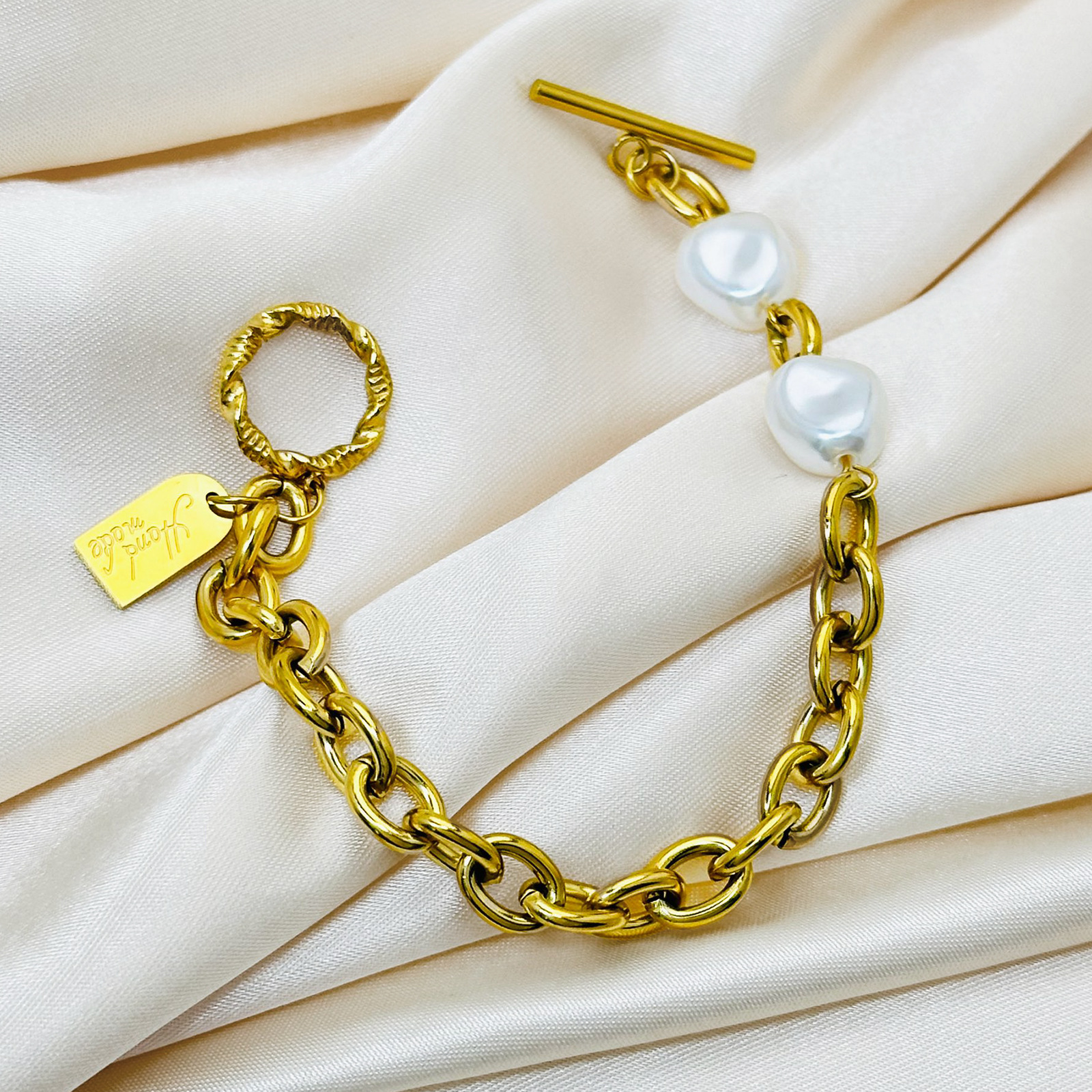 Pulsera de acero de titanio de alta calidad de perla OT, perla femenina, temperamento que no se desvanece, alto, joyería de mano de acero inoxidable de atmósfera simple