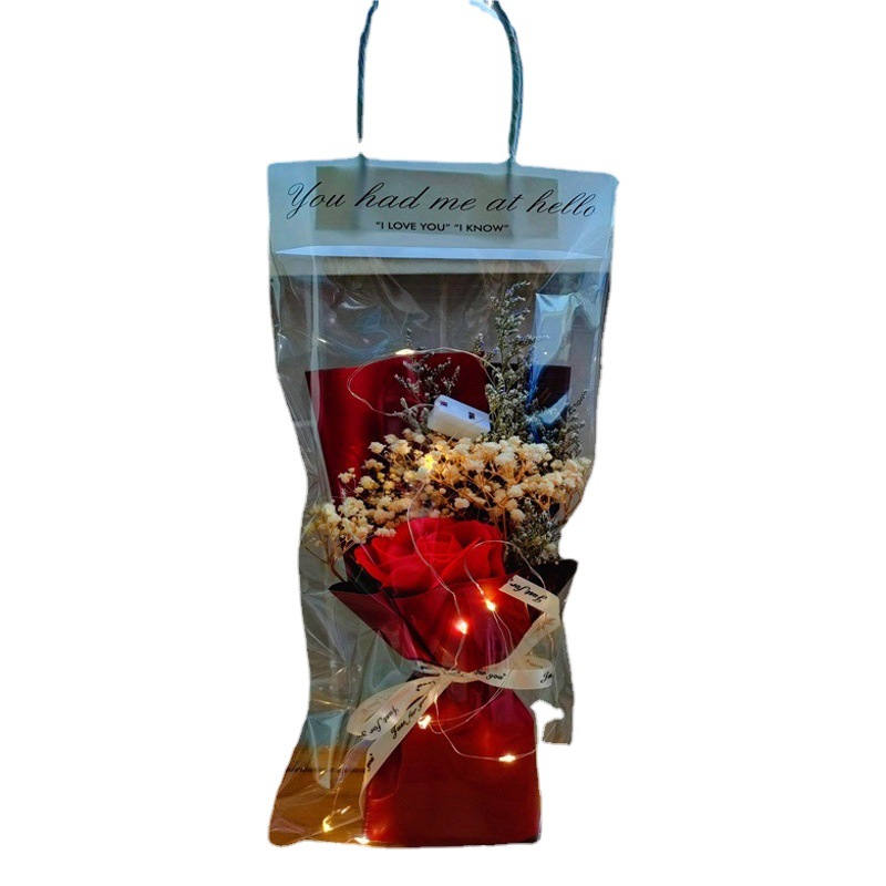 Bolsa de regalo con rosas para el Día de San Valentín, flor de jabón eterna, ramo de flores al por mayor de puesto ambulante, flores secas de aliento de bebé, regalo para el Día del Maestro