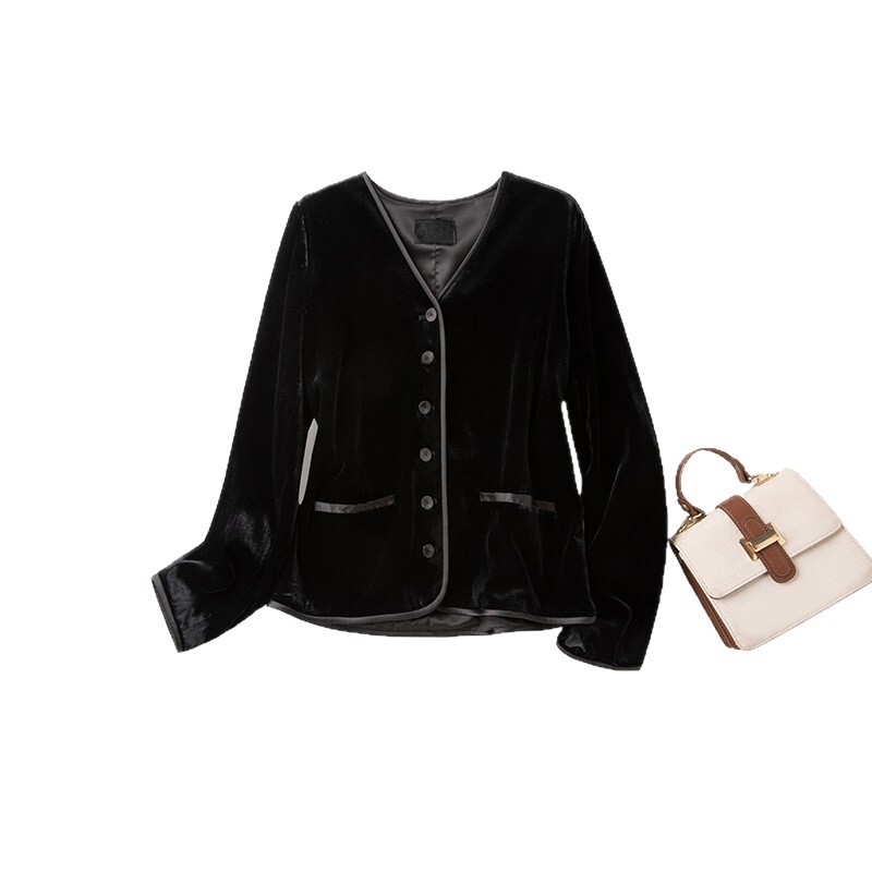 New Chinese-style pleated satin short jacket for women, autumn/winter new collection, versatile long-sleeved cardigan, small blazer 26099
