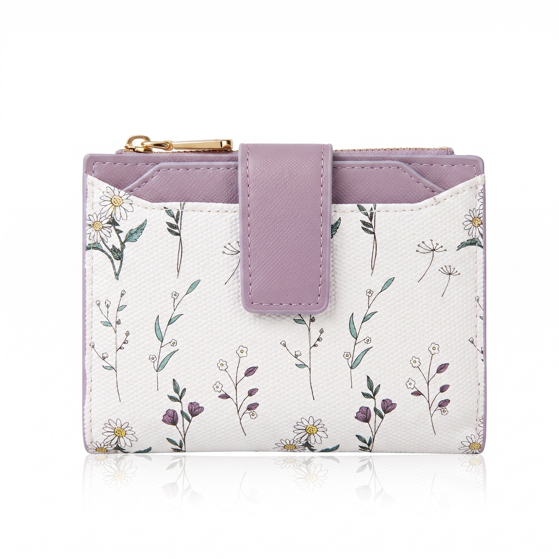 Cartera de mujer de moda, bolso de tarjeta de pu, monedero todo en uno, nuevo producto transfronterizo, billetera corta con flores multifuncionales de hojas sueltas