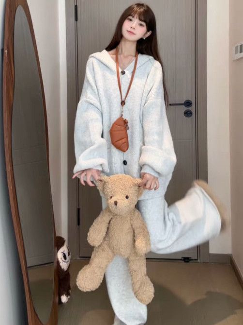 2025春季私服名媛御姐风纯色绵羊绒长袖三分裤套装休闲穿搭女|undefined