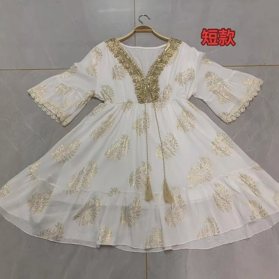 2025 New Women's Malay Indonesian Muslim Robe Fashion Gold Foil Dress_ecoleips.com