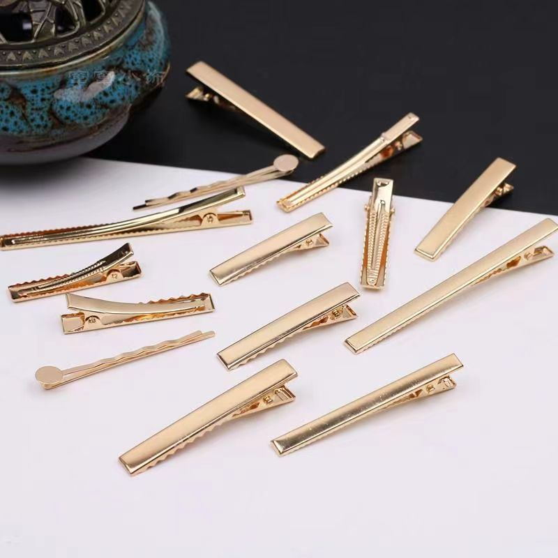 diy发夹材料金色鸭嘴夹方夹发饰一字夹鳄鱼夹蝴蝶结配件夹子尖头