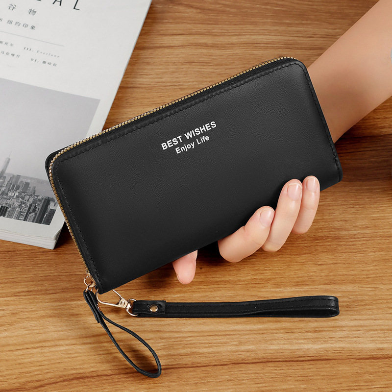 Nueva versión coreana de la billetera larga de damas, billetera de negocios de lujo ligera, moda multi-tarjeta billetera con cremallera al por mayor