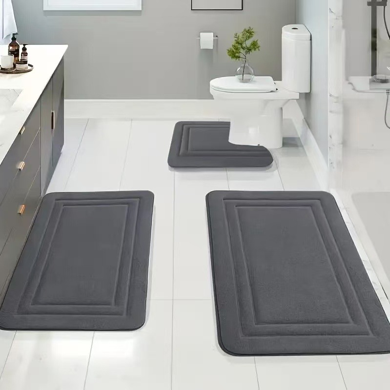 Temu Cross-Border Home Three-Piece Bathroom Floor Mat Pvc Mesh Bottom Non-Slip Thickeneded and Stain-Resistant Manufacturer Direct Delivery