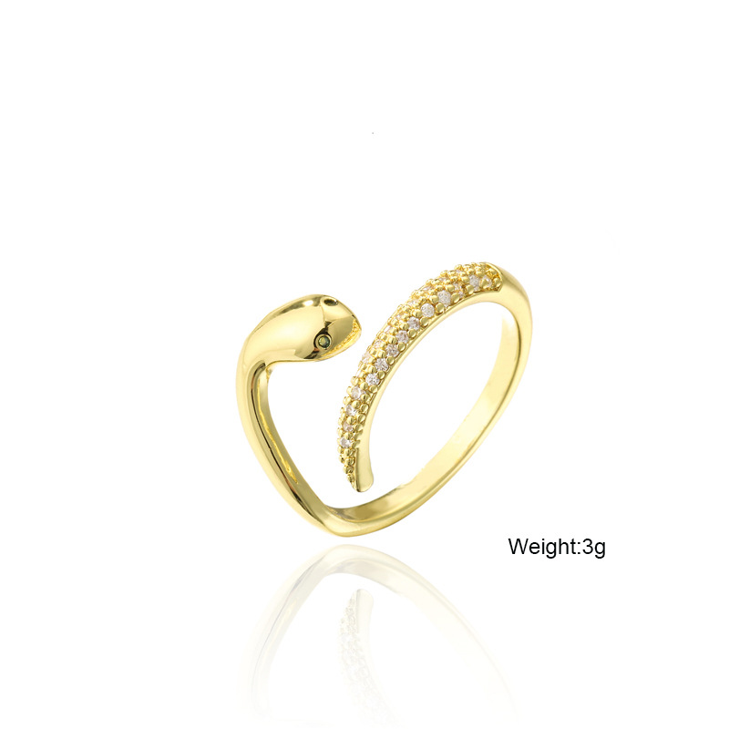 Simple Snake Shape Opening Adjustable Copper Micro-inlaid Zircon Ring display picture 1