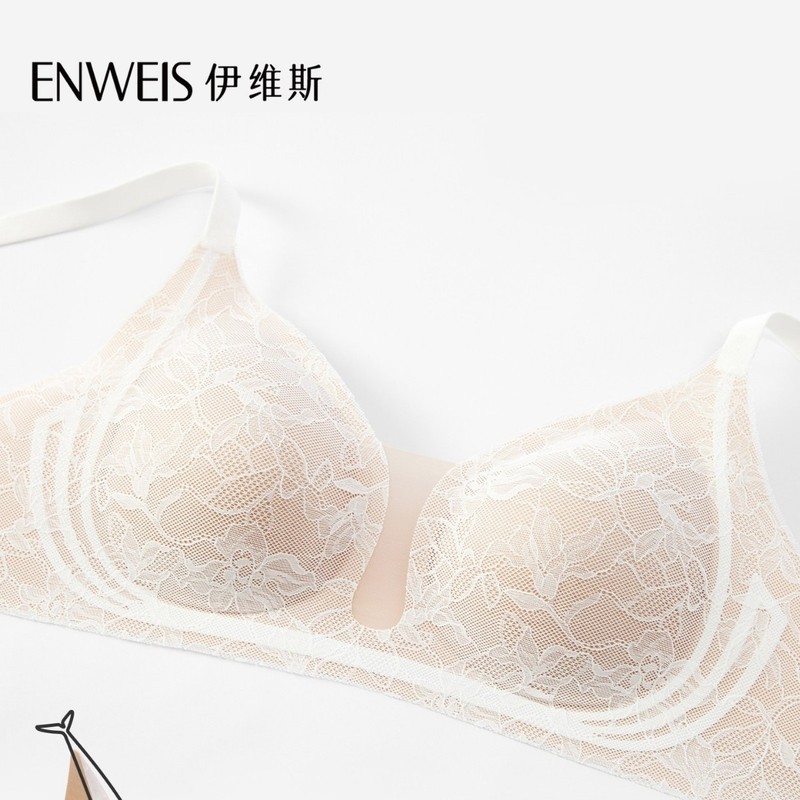 伊维斯【花海】新款内衣女小胸微聚拢软支撑海豚杯无钢圈胸罩蕾丝|undefined