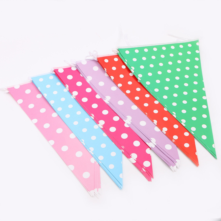 Pequeño punto triángulo de papel bandera bebé cumpleaños decoración de fondo bandera colgante Bandera de cumpleaños bandera en stock al por mayor