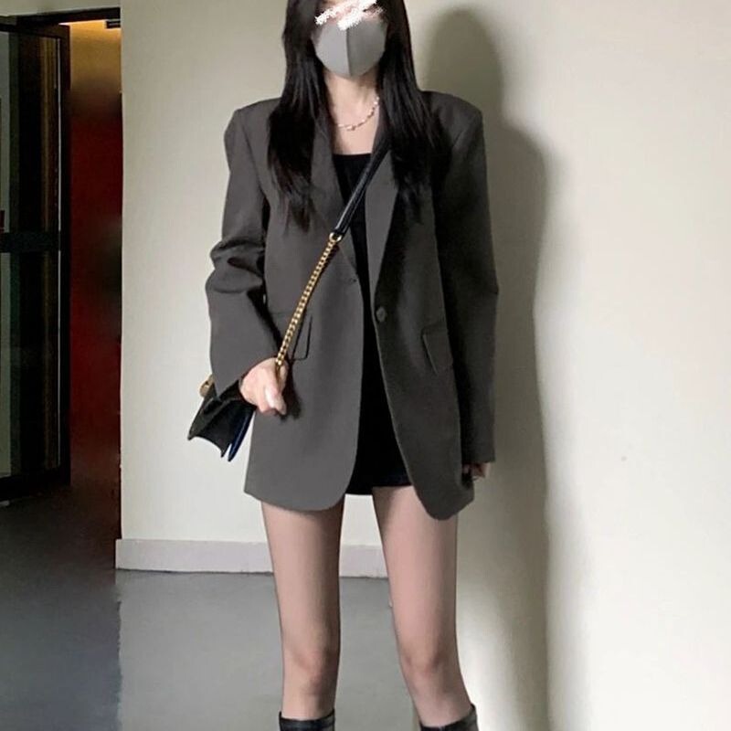 High-grade gray suit jacket for women Spring and Autumn 2024 New lazy style loose black small suit suit