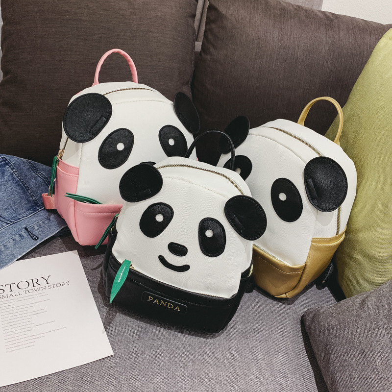 Panda Backpack 2026 New Model Kindergarten School Bag Cartoon Panda Bamboo Leaf Bag Cute and Playful Pu Fashion Backpack