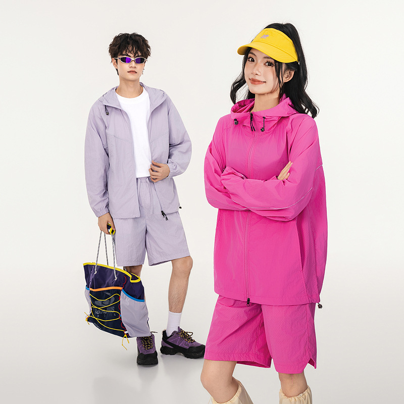 New hooded couple's breathable outdoor sun protection nylon high-quality set (cross-border e-commerce)