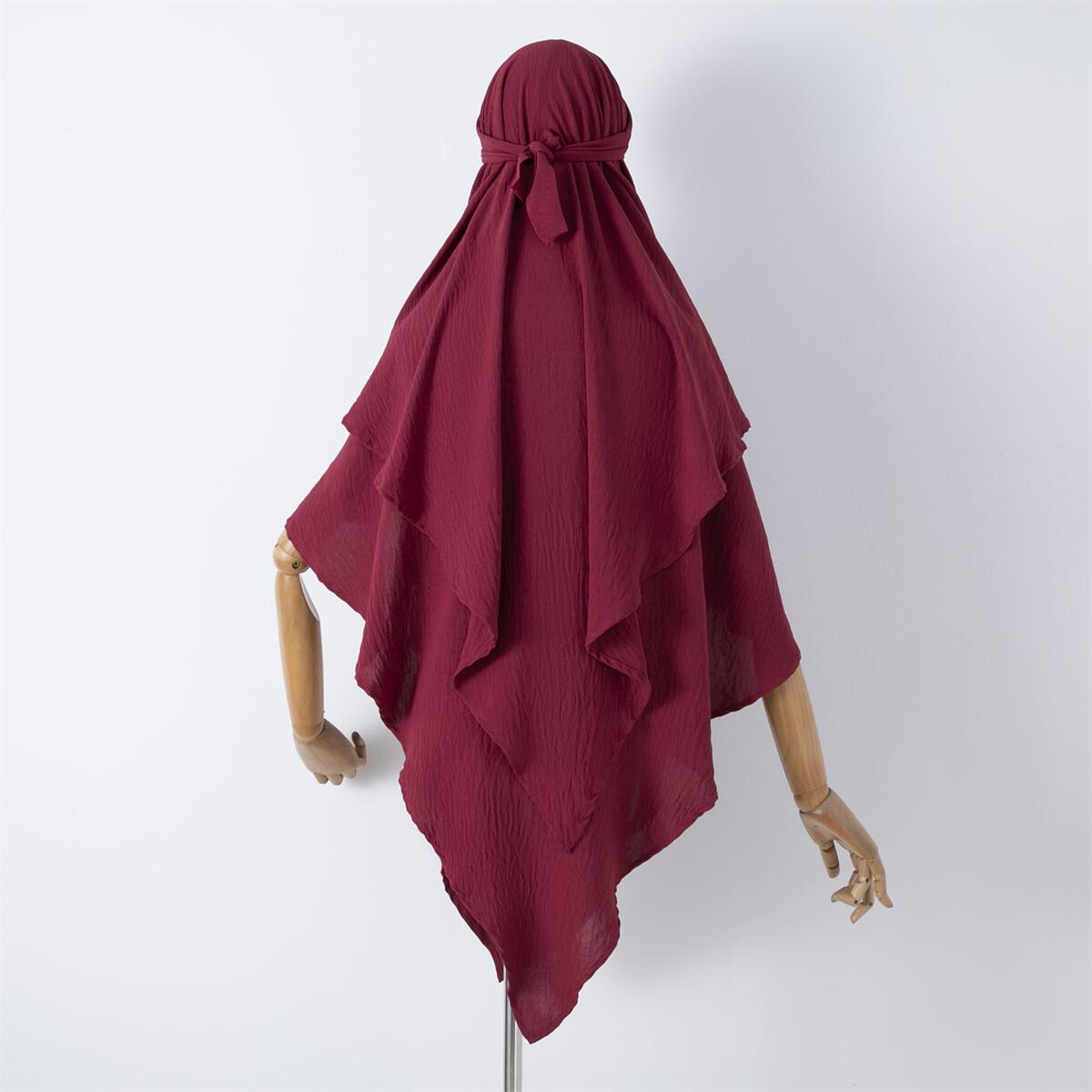 Damenbekleidung einfarbige Spitze Muslim Doppelschicht Kopftuch_voghion.com