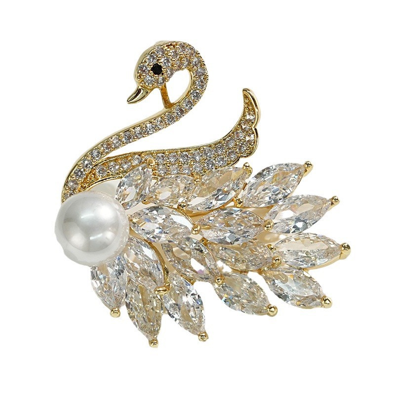 Spilla elegante a forma di cigno con zirconi di alta qualità, accessori per spille da cappotto_voghion.com