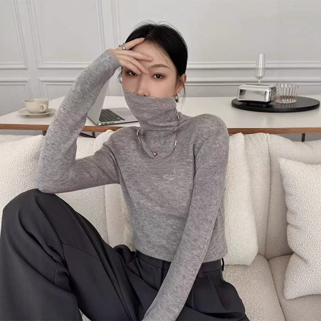 Wool Blend Thirteen-Row Cabinet, Regret Not Buying 202 Autumn and Winter High-Neck Ribbed Versatile Casual Base Sweater for Women