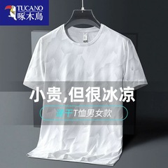 ウッドペッカー アイスシルク 半袖 メンズ Tシャツ 夏 涼しい 薄手 快適 通気性 スウェットシャツ 高弾性 大きいサイズ トップス