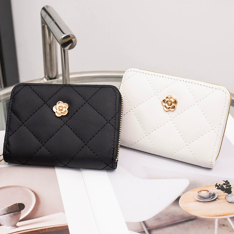 Short wallet, chain with zipper, small clutch bag with diamond pattern, Korean style