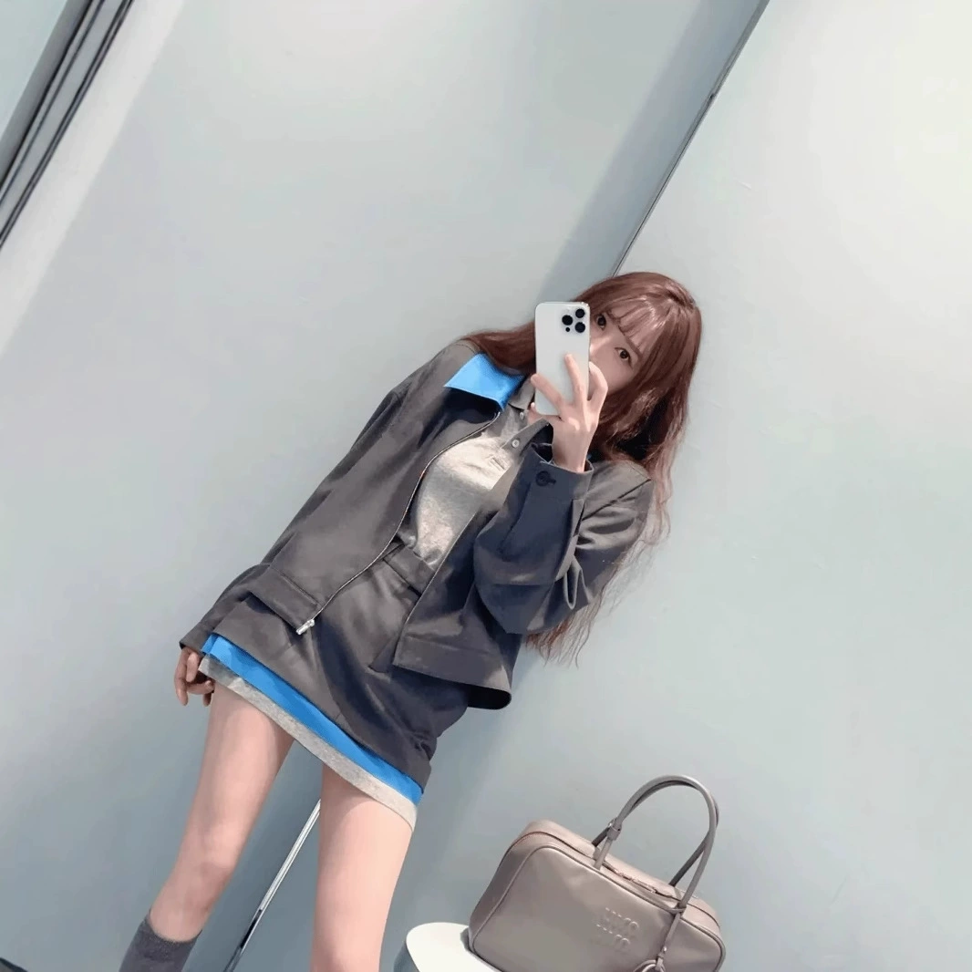 Cute patch, suit with zipper, long-sleeve, jacket, with embroidery